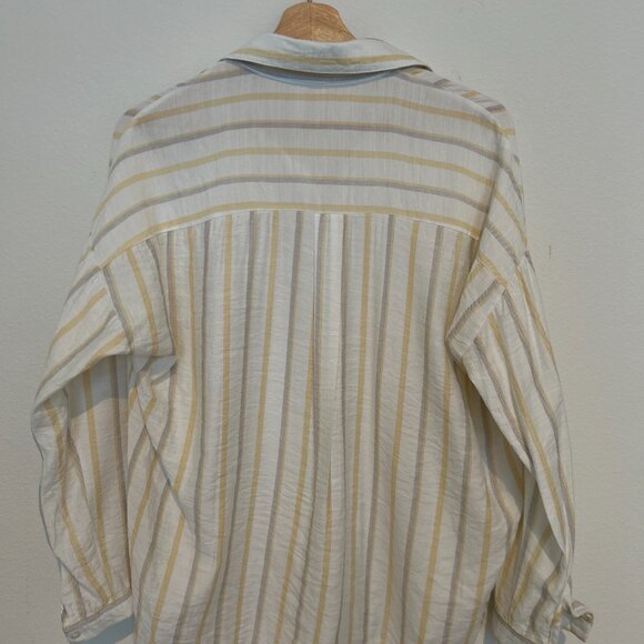 LOVE NOTES BRAND WOMANS COLLAR BUTTON DOWN YELLOW GRAY STRIPED LONG SLEEVE LONG - Picture 7 of 9